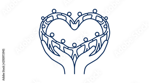 Community People Holding Hands in Heart Shape Supported by Human Hands Vector Illustration