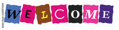 Fotografía The word welcome spelled out using individual letters cut from colorful paper sc