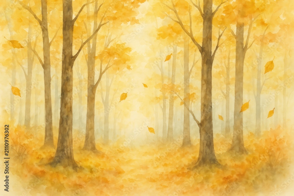 Fototapeta premium Serene autumn forest watercolor illustration background