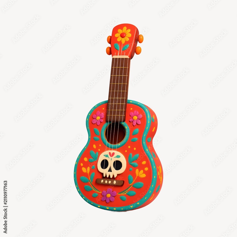 Naklejka premium Colorful guitar with floral design.