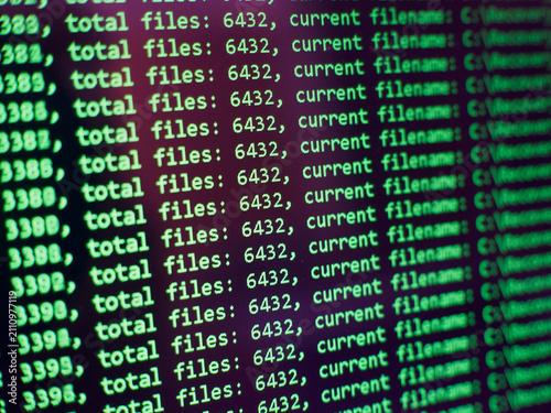 Close-up of data recovery log output on monitor