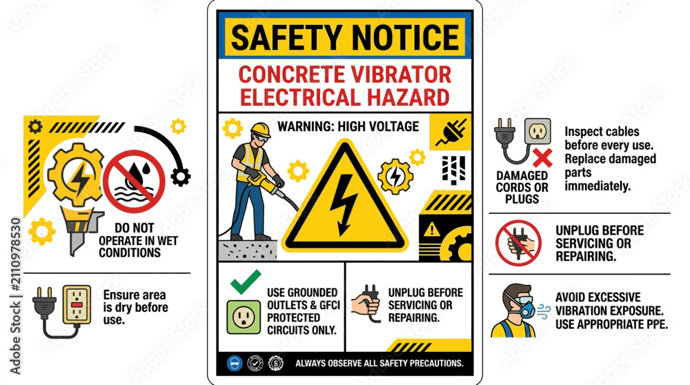 Fototapeta premium Industrial Safety Sign for Concrete Vibrator High Voltage Electrical Hazard
