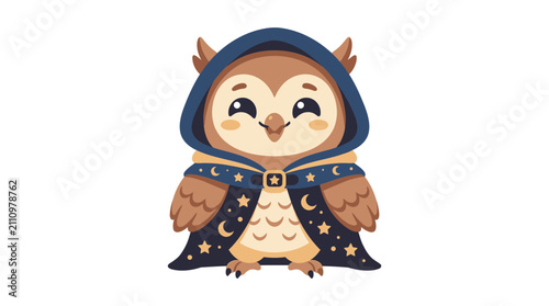 Cute Owl Wizard Character Illustration