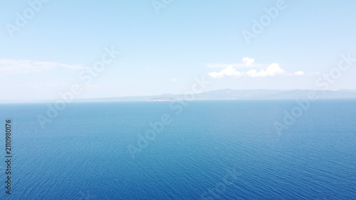 Minimalist Aerial Seascape of Turquoise and Deep Blue Ocean with Copy Space