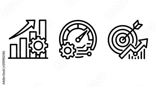 Performance tracking business efficiency and strategic goal achievement icons performance tracking business efficiency strategy management achievement optimization technology planning