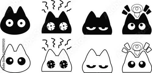 Konstfotografi Funny cat emoticon vector icons featuring wide-eyed, furious, annoyed, and bright idea expressions