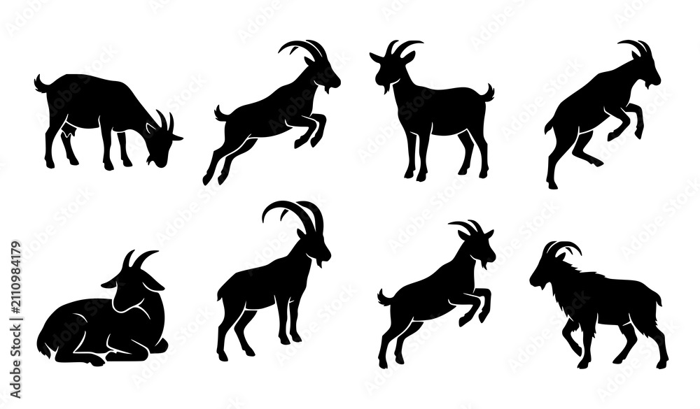 Obraz premium Elegant Goat Silhouette Vector Collection with Multiple Poses