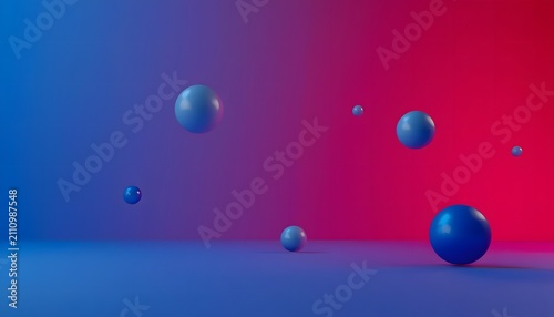 Abstract Spheres Floating in Gradient Blue and Red Studio