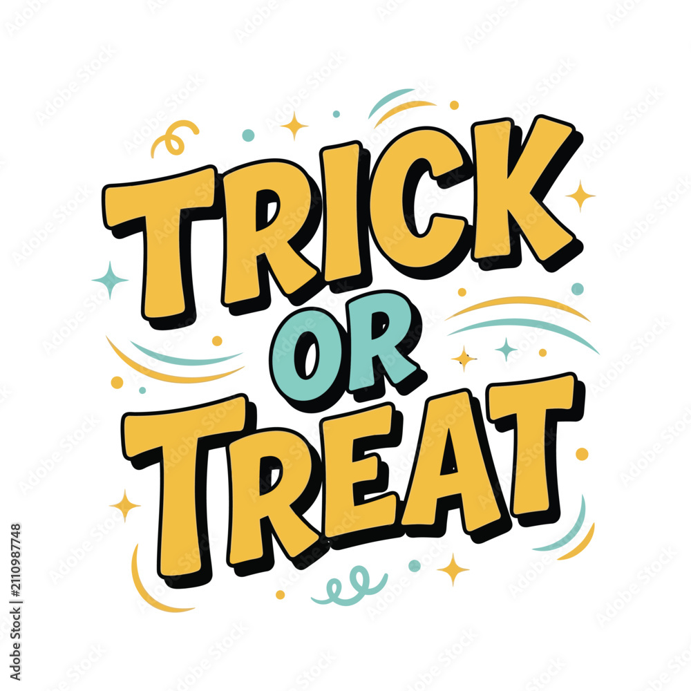 Fototapeta premium Halloween trick or treat sign with candy and stars