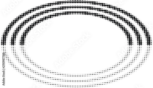 Three concentric oval rings formed by black halftone dots with varying density on a plain white background for