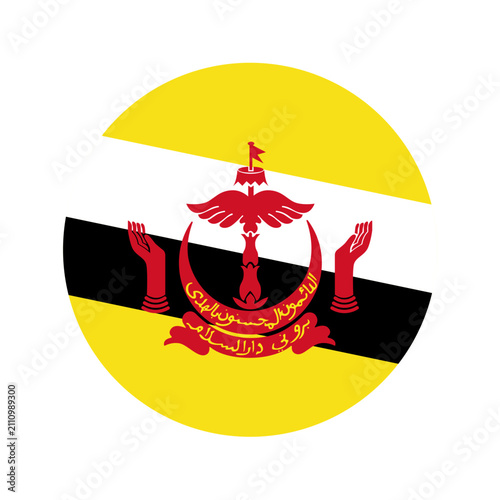 Brunei flag round icon. Circular button with official national flag of Brunei Darussalam. Flat vector illustration isolated on transparent background