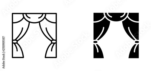 Stage Curtain Icon. Theater Stage Editable Line And Solid Icon