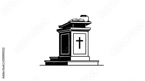 Bild auf Leinwand Christian Pulpit with Bible and Cross, Sermon Podium