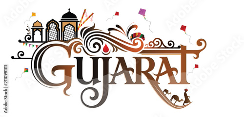 Foto Gujarat Tourism and Culture Typography Calligraphy Vector Illustration