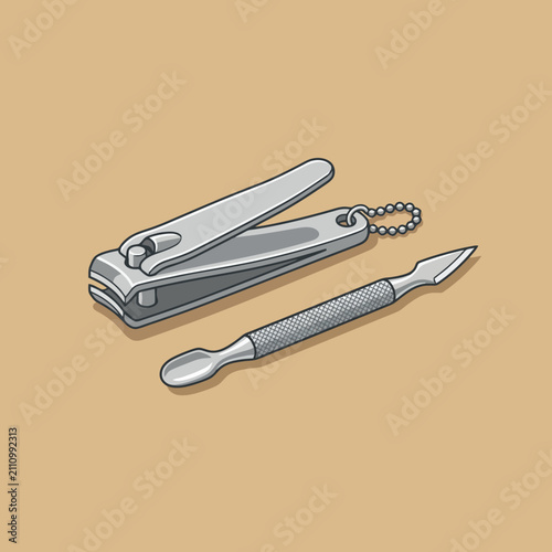 A pair of metal nail grooming tools on a plain background