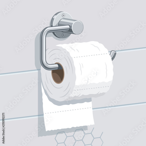 A roll of white paper hanging on a metal wall holder