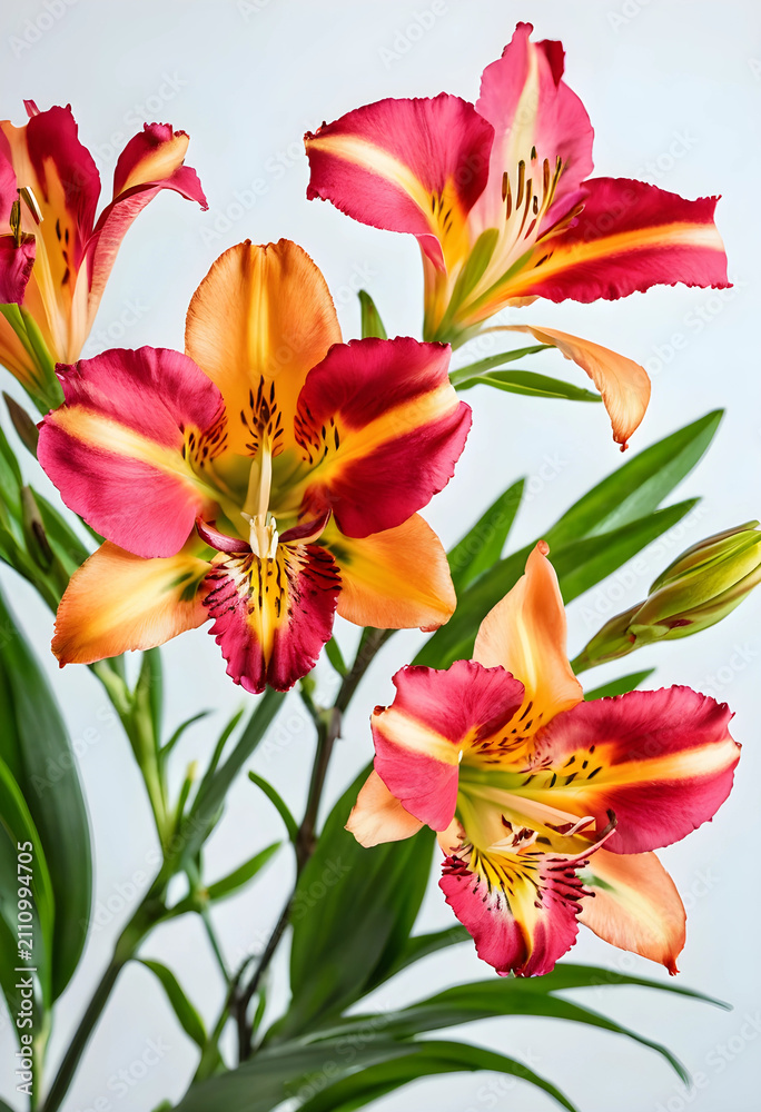 Fototapeta premium Alstroemeria flowers with vibrant pink orange and yellow petals a symbol of friendship and devotion on a light background