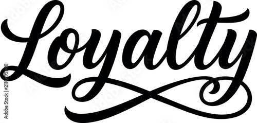 Tableau sur toile Elegant black ink brush script typography featuring the word loyalty with decora