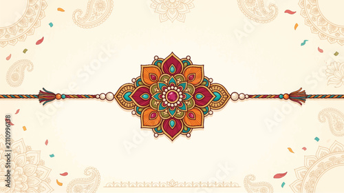 Raksha Bandhan greeting card background with rakhi design