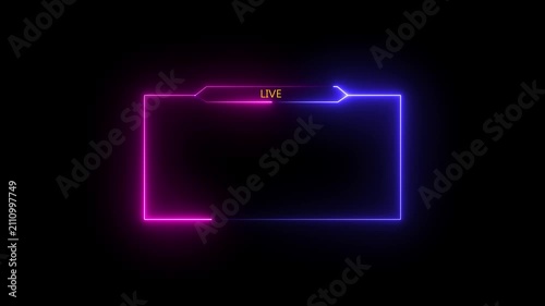 live neon text frame animation box frame neon green frame live game live Stream overlay animation for live video Titles 4k. neon text frame animation box