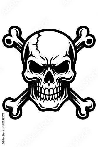 Skull and Crossbones Black and White Gothic Vector Illustration
