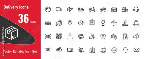 Quadro su tela Comprehensive collection of thirty six delivery and logistics graphic illustrati