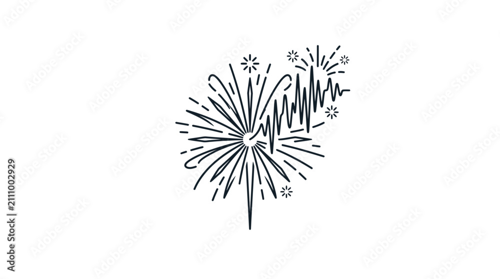 Fototapeta premium Creative firework explosion merged with sound wave and heartbeat line vector illustration