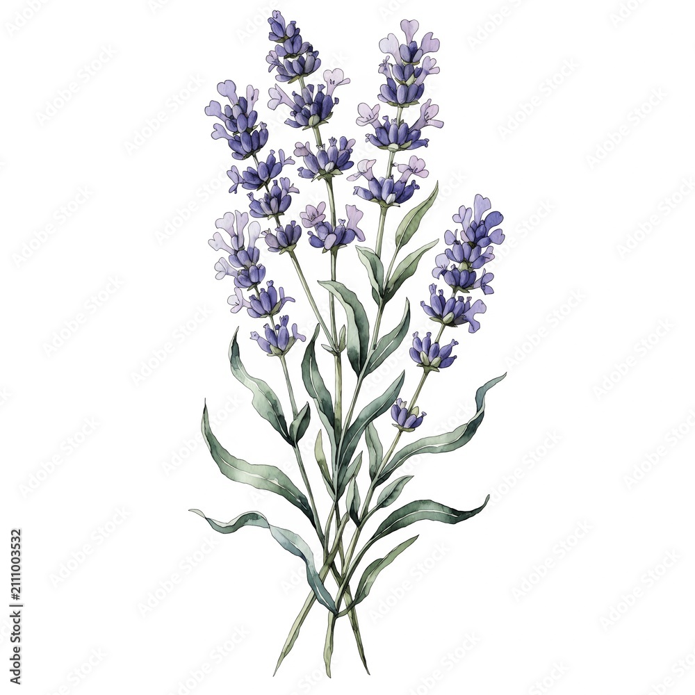 Obraz premium Lavender Watercolor Botanical Illustration Isolated on White Background | Hand Painted Floral Clipart