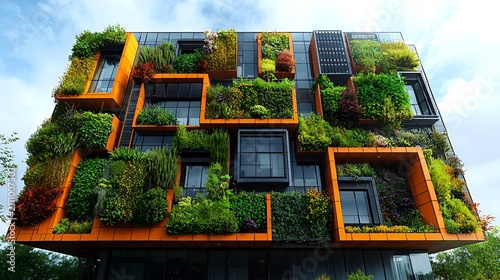 Green wall building, modern architecture, sustainable design.