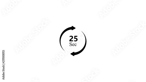 Animated 25 Seconds Countdown Timer with Rotating Arrows on Clean White Background for Digital Clock Interval Training and Workout Timing Presentation Video Asset.4K Animation Stock Video