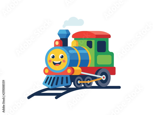 Canvastavla Cute cartoon train with a happy face on railroad tracks.