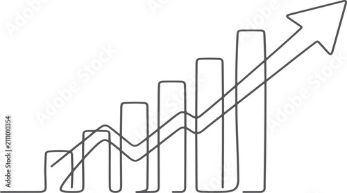 3D Business Growth Graph with Upward Arrow on White Background Representing Financial Success, Market Progress, Profit Increase, Data Analysis and Stock Performance Illustration.
