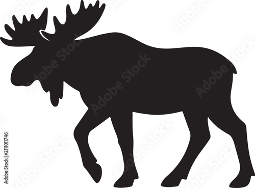 Moose silhouette, black vector icon style, simple shape, clean cut,
white background, no shadow, no text, no gradient, high contrast,
minimal design, stock illustration style, transparent grid backgro
