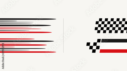 Racing flag and checkered pattern vector illustration with black and red coloration on white speed motorsport art graphic