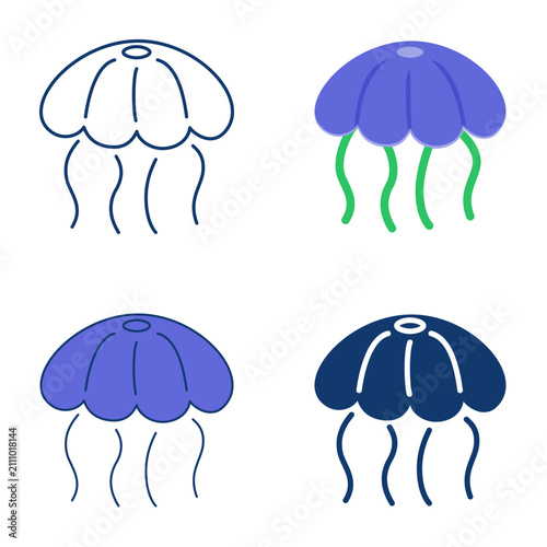 Jellyfish icon set. Sea life animal symbol. Vector illustration.