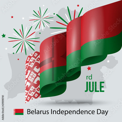 Belarus Independence Day Celebration with Waving Flag – July 3 National Holiday Banner. Vector illustration
