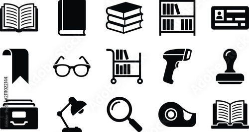 Photography black and white icons for library or bookstore design