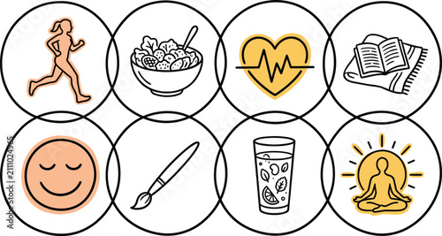 Canvas Print Healthy lifestyle icons collection for wellness and self care.