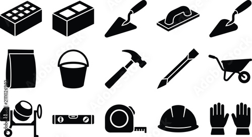 Labor Day construction tools icons for building and renovation projects