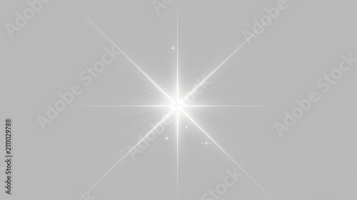 Quadro su tela 幻想的なスターバーストライトPNG、透明背景に輝く白い光の星、シャープな光線と柔らかな発光、レンズフレアを表現した高品質なオーバーレイ素材、写真合成、広告、ポス