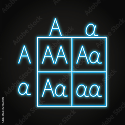 Punnett square neon icon. Genetics visual grid symbol. Vector illustration.