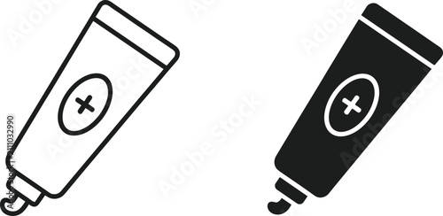 Fotografie Tube of cream icon outline and filled versions with plus sign on white backgroun