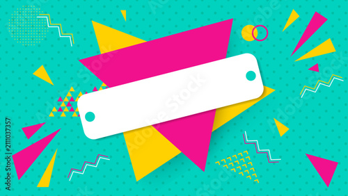 Turquoise retro geometric background with diagonal white label
