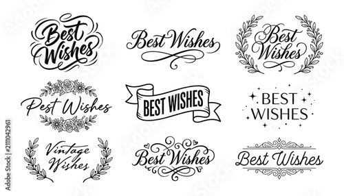 Quadro su tela Best Wishes typography designs in decorative frames and banners for congratulato