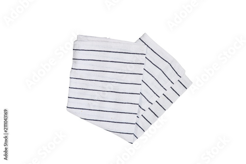 Folded White Striped Cotton Tea Towel for Kitchen and Dining Flat Lay on White