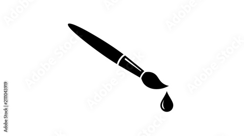 A black silhouette icon of an artist paintbrush with a single drop of paint falling from the tip.