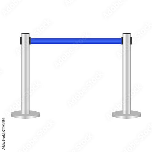 Cuadro en lienzo Blue retractable queue barrier. vector illustration