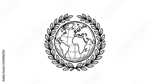 Принти на полотні Dynamic Black and White Emblem Featuring Globe Encased in Laurel Wreath Minimali