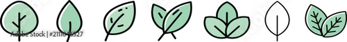 Green Leaf icon Set, Minimal Nature Plant leaves Logo Collection, Modern Symbol Set of Single one, two and three Fresh Organic Leaves Vector isolated on Transparent Png White background