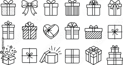 Set of gift box icons, outline style